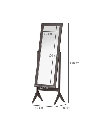 HOMCOM Freestanding Dressing Mirror Bedroom Tall Adjustable Angle 148x47cm Brown