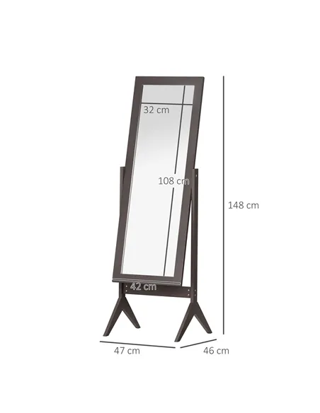HOMCOM Freestanding Dressing Mirror Bedroom Tall Adjustable Angle 148x47cm Brown