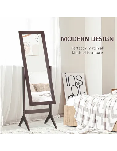 HOMCOM Freestanding Dressing Mirror Bedroom Tall Adjustable Angle 148x47cm Brown