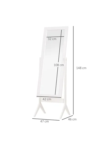 HOMCOM Freestanding Dressing Mirror Bedroom Tall Adjustable Angle 148x47cm White