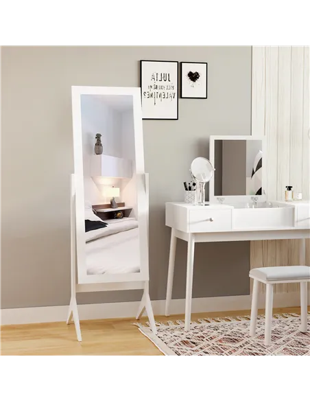 HOMCOM Freestanding Dressing Mirror Bedroom Tall Adjustable Angle 148x47cm White