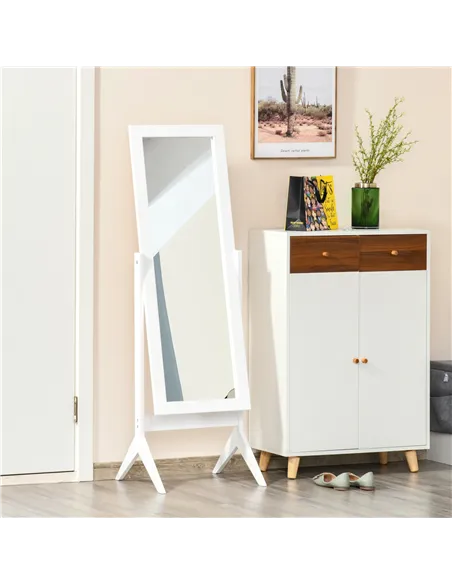 HOMCOM Freestanding Dressing Mirror Bedroom Tall Adjustable Angle 148x47cm White