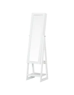 HOMCOM Jewellery Cabinet, Standing Mirror with LED Lights, Full-Length Mirror with Storage Drawers, Hooks and Shelves, Make-Up A