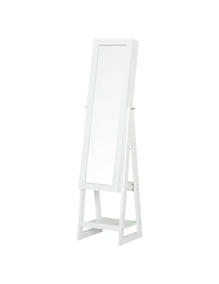 HOMCOM Jewellery Cabinet, Standing Mirror with LED Lights, Full-Length Mirror with Storage Drawers, Hooks and Shelves, Make-Up A