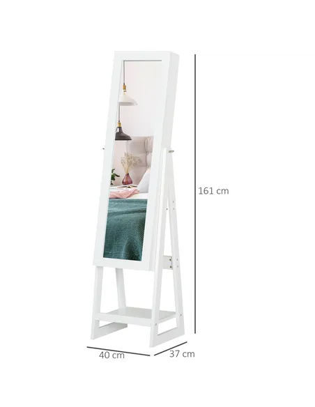 HOMCOM Jewellery Cabinet, Standing Mirror with LED Lights, Full-Length Mirror with Storage Drawers, Hooks and Shelves, Make-Up A