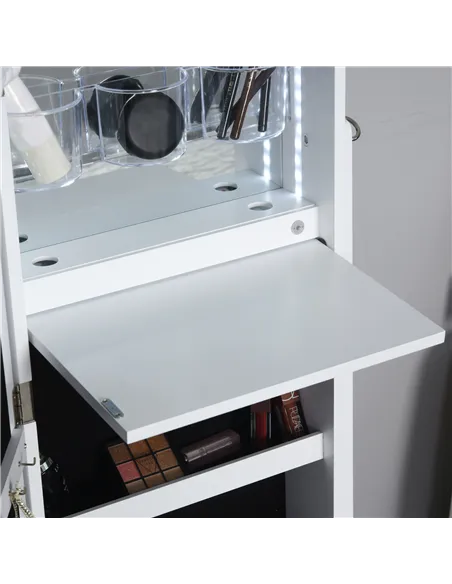 HOMCOM Jewellery Cabinet, Standing Mirror with LED Lights, Full-Length Mirror with Storage Drawers, Hooks and Shelves, Make-Up A