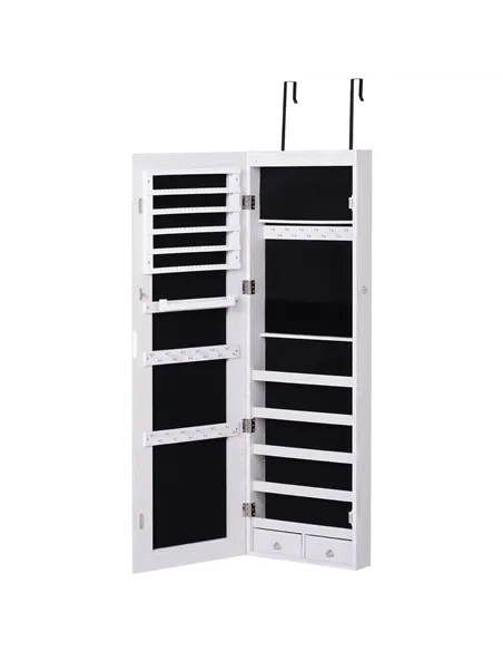 HOMCOM Jewelry Cabinet with Mirror and LED Lights, Lockable Makeup Cosmetics Jewellery Organiser, Mirror with Storage for Bedroo