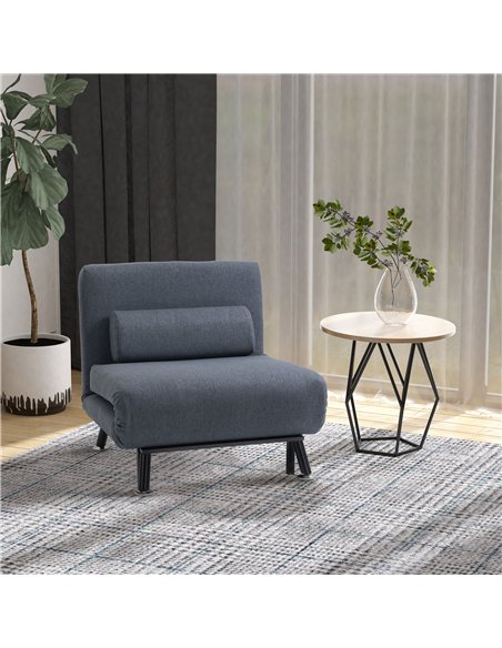HOMCOM Linen Chair Bed, 3-in-1 Convertible Sleeper Chair with Adjustable Backrest, Pillow, for Living Room, Bedroom, Dark Grey