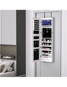 HOMCOM Jewelry Cabinet with Mirror and LED Lights, Lockable Makeup Cosmetics Jewellery Organiser, Mirror with Storage for Bedroo 2