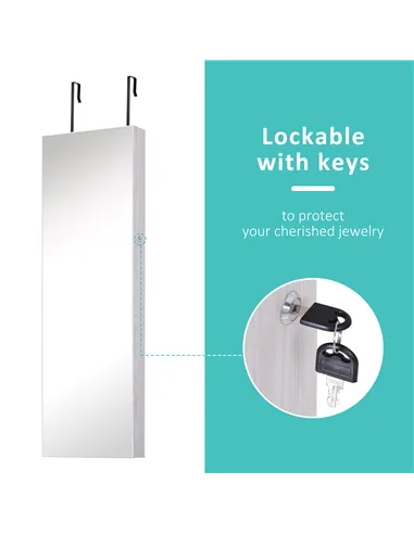 HOMCOM Jewelry Cabinet with Mirror and LED Lights, Lockable Makeup Cosmetics Jewellery Organiser, Mirror with Storage for Bedroo