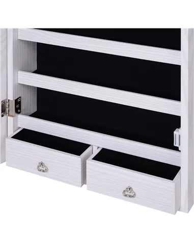 HOMCOM Jewelry Cabinet with Mirror and LED Lights, Lockable Makeup Cosmetics Jewellery Organiser, Mirror with Storage for Bedroo