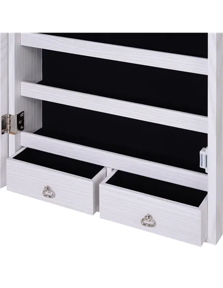 HOMCOM Jewelry Cabinet with Mirror and LED Lights, Lockable Makeup Cosmetics Jewellery Organiser, Mirror with Storage for Bedroo
