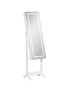 HOMCOM Jewellery Cabinet with LED Light, Lockable Jewellery Organiser with Full-Length Mirror for Bedroom Dressing Room, White