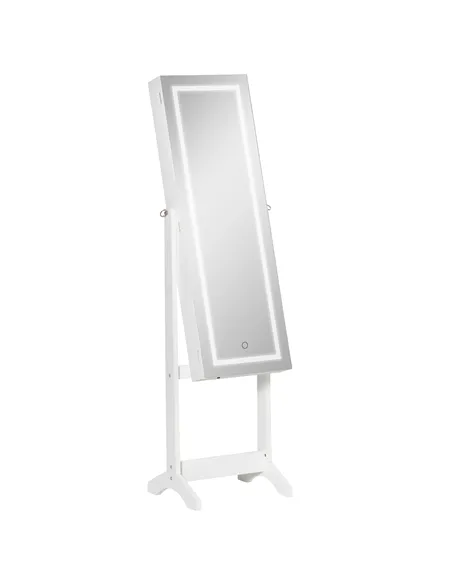HOMCOM Jewellery Cabinet with LED Light, Lockable Jewellery Organiser with Full-Length Mirror for Bedroom Dressing Room, White