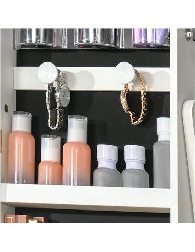 HOMCOM Jewellery Cabinet with LED Light, Lockable Jewellery Organiser with Full-Length Mirror for Bedroom Dressing Room, White