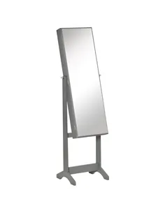 HOMCOM Full Length Mirror with Storage, Jewellery Cabinet with Mirror, Adjustable Angle and Stand, Lockable Jewellery Organiser 