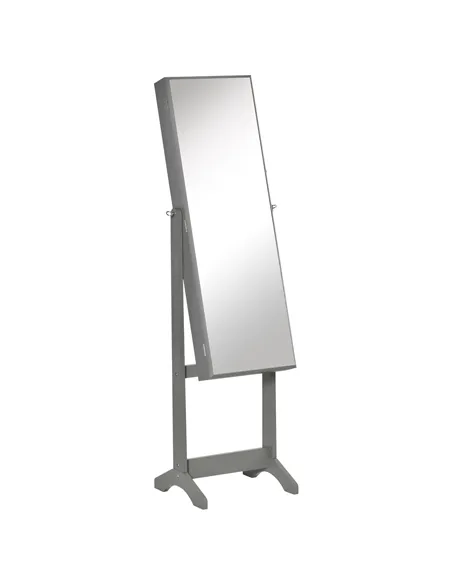 HOMCOM Full Length Mirror with Storage, Jewellery Cabinet with Mirror, Adjustable Angle and Stand, Lockable Jewellery Organiser 