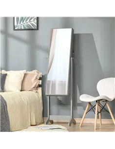 HOMCOM Full Length Mirror with Storage, Jewellery Cabinet with Mirror, Adjustable Angle and Stand, Lockable Jewellery Organiser  2