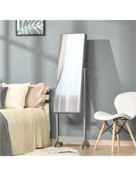 HOMCOM Full Length Mirror with Storage, Jewellery Cabinet with Mirror, Adjustable Angle and Stand, Lockable Jewellery Organiser 