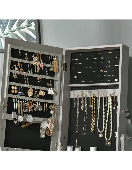 HOMCOM Full Length Mirror with Storage, Jewellery Cabinet with Mirror, Adjustable Angle and Stand, Lockable Jewellery Organiser 