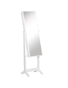 HOMCOM Full Length Mirror with Storage, Jewellery Cabinet with Mirror, Adjustable Angle and Stand, Lockable Jewellery Organiser 