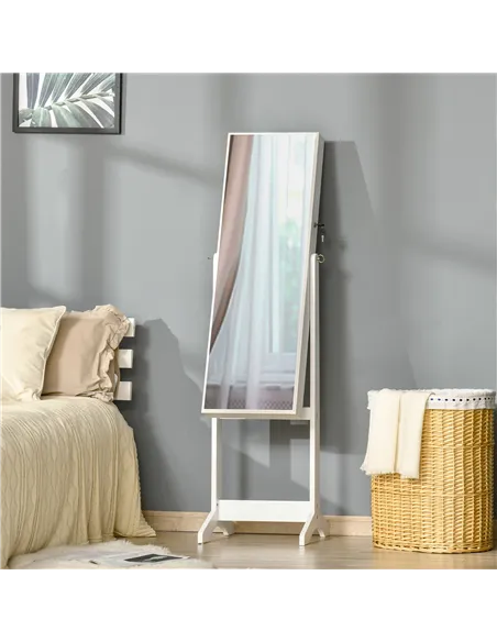 HOMCOM Full Length Mirror with Storage, Jewellery Cabinet with Mirror, Adjustable Angle and Stand, Lockable Jewellery Organiser 