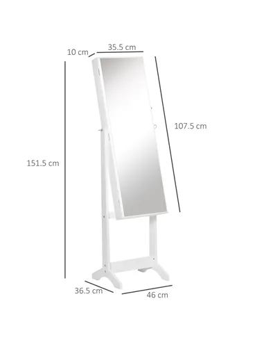 HOMCOM Full Length Mirror with Storage, Jewellery Cabinet with Mirror, Adjustable Angle and Stand, Lockable Jewellery Organiser 