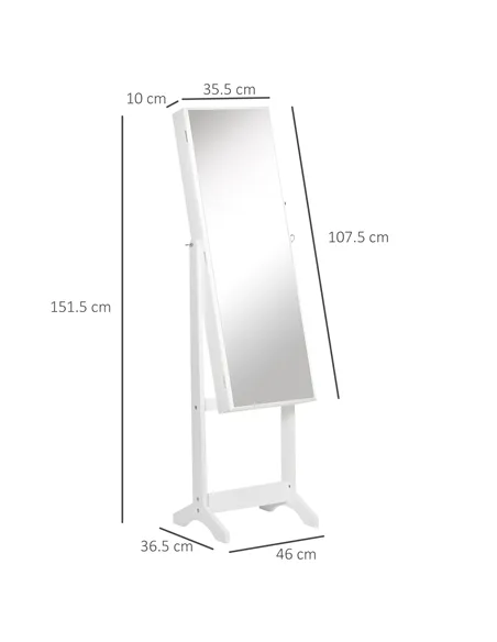 HOMCOM Full Length Mirror with Storage, Jewellery Cabinet with Mirror, Adjustable Angle and Stand, Lockable Jewellery Organiser 