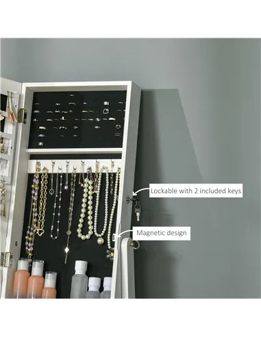 HOMCOM Full Length Mirror with Storage, Jewellery Cabinet with Mirror, Adjustable Angle and Stand, Lockable Jewellery Organiser 