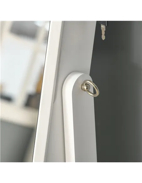 HOMCOM Full Length Mirror with Storage, Jewellery Cabinet with Mirror, Adjustable Angle and Stand, Lockable Jewellery Organiser 