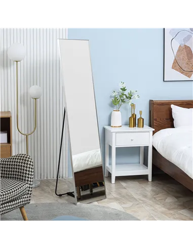 HOMCOM Full Length Mirror Wall-Mounted, 160 x 40 cm Freestanding Rectangle Dressing Mirror for Bedroom, Living Room, Silver Fram