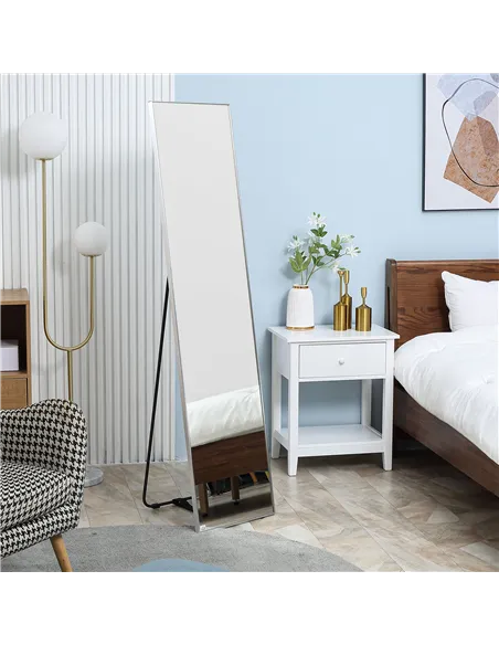 HOMCOM Full Length Mirror Wall-Mounted, 160 x 40 cm Freestanding Rectangle Dressing Mirror for Bedroom, Living Room, Silver Fram