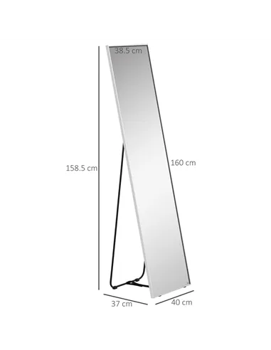 HOMCOM Full Length Mirror Wall-Mounted, 160 x 40 cm Freestanding Rectangle Dressing Mirror for Bedroom, Living Room, Silver Fram