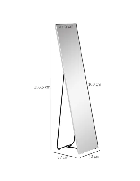 HOMCOM Full Length Mirror Wall-Mounted, 160 x 40 cm Freestanding Rectangle Dressing Mirror for Bedroom, Living Room, Silver Fram