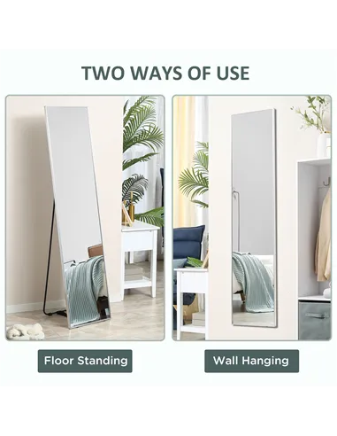 HOMCOM Full Length Mirror Wall-Mounted, 160 x 40 cm Freestanding Rectangle Dressing Mirror for Bedroom, Living Room, Silver Fram