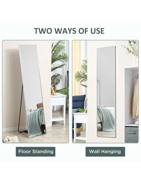 HOMCOM Full Length Mirror Wall-Mounted, 160 x 40 cm Freestanding Rectangle Dressing Mirror for Bedroom, Living Room, Silver Fram