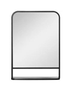 HOMCOM Modern Square Wall Mirror with Storage Shelf, 70 x 50 cm Mirrors for Living Room, Bedroom, Black