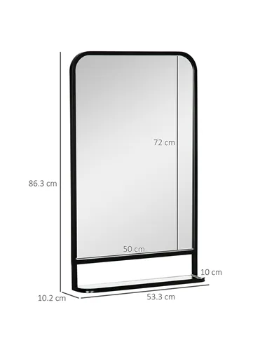 HOMCOM Modern Square Wall Mirror with Storage Shelf, 86 x 53 Mirrors for Living Room, Bedroom, Black
