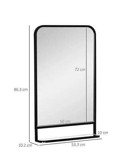 HOMCOM Modern Square Wall Mirror with Storage Shelf, 86 x 53 Mirrors for Living Room, Bedroom, Black