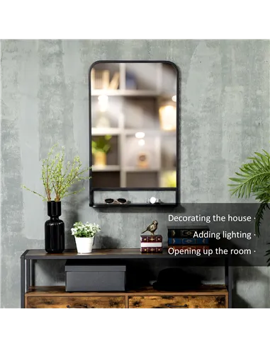 HOMCOM Modern Square Wall Mirror with Storage Shelf, 86 x 53 Mirrors for Living Room, Bedroom, Black