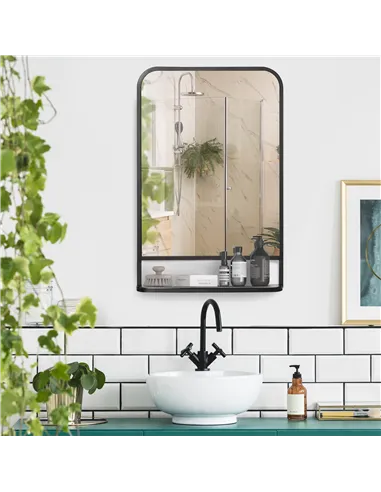 HOMCOM Modern Square Wall Mirror with Storage Shelf, 86 x 53 Mirrors for Living Room, Bedroom, Black