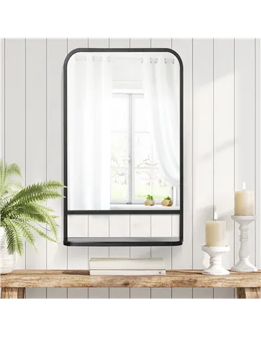 HOMCOM Modern Square Wall Mirror with Storage Shelf, 86 x 53 Mirrors for Living Room, Bedroom, Black