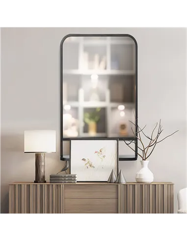 HOMCOM Modern Square Wall Mirror with Storage Shelf, 86 x 53 Mirrors for Living Room, Bedroom, Black