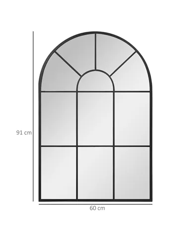 HOMCOM Modern Arched Wall Mirror, 91 x 60 cm Window Mirrors for Living Room, Bedroom, Black