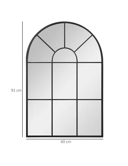 HOMCOM Modern Arched Wall Mirror, 91 x 60 cm Window Mirrors for Living Room, Bedroom, Black