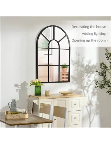HOMCOM Modern Arched Wall Mirror, 91 x 60 cm Window Mirrors for Living Room, Bedroom, Black