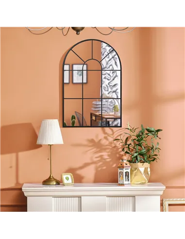 HOMCOM Modern Arched Wall Mirror, 91 x 60 cm Window Mirrors for Living Room, Bedroom, Black