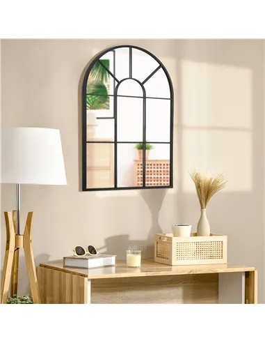 HOMCOM Modern Arched Wall Mirror, 91 x 60 cm Window Mirrors for Living Room, Bedroom, Black