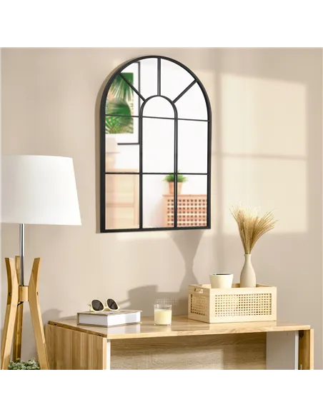 HOMCOM Modern Arched Wall Mirror, 91 x 60 cm Window Mirrors for Living Room, Bedroom, Black