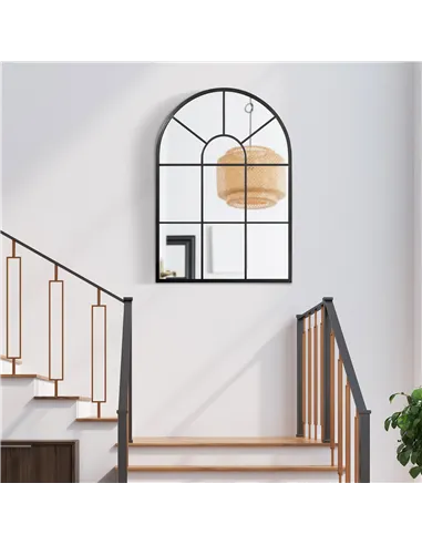 HOMCOM Modern Arched Wall Mirror, 91 x 60 cm Window Mirrors for Living Room, Bedroom, Black